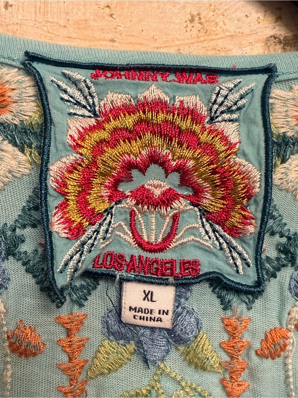 Johnny Was Light Blue Embroidered V-Neck Tunic - Picture 3 of 3